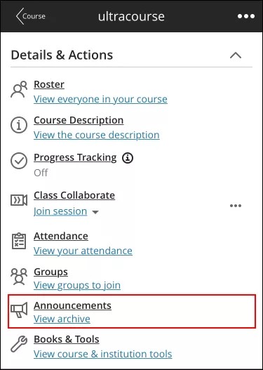 Announcements in ultra courses