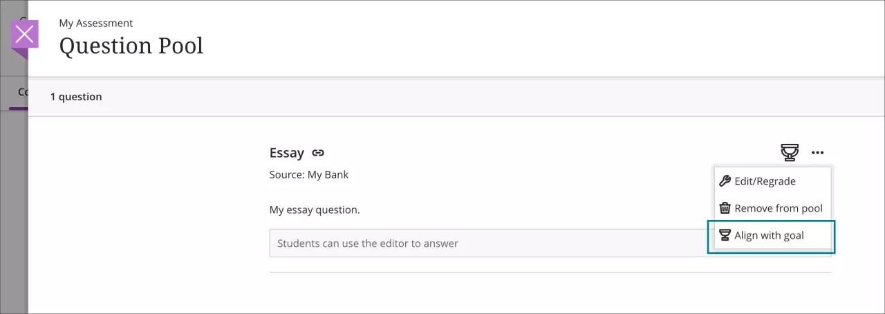 Instructor option to choose the “align with goal” menu when adding or editing a question in a question pool