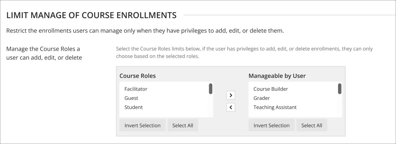 Administrator panel to manage course enrollments by role