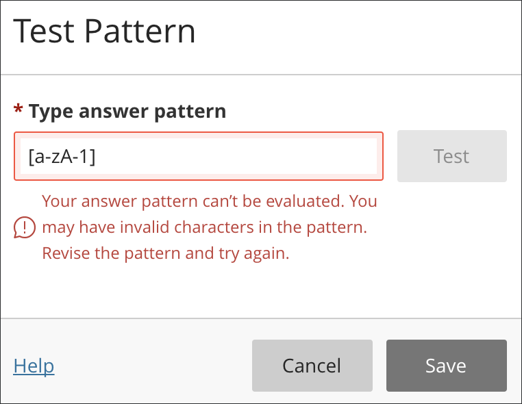 Example of an error message if a pattern can't be evaluated.