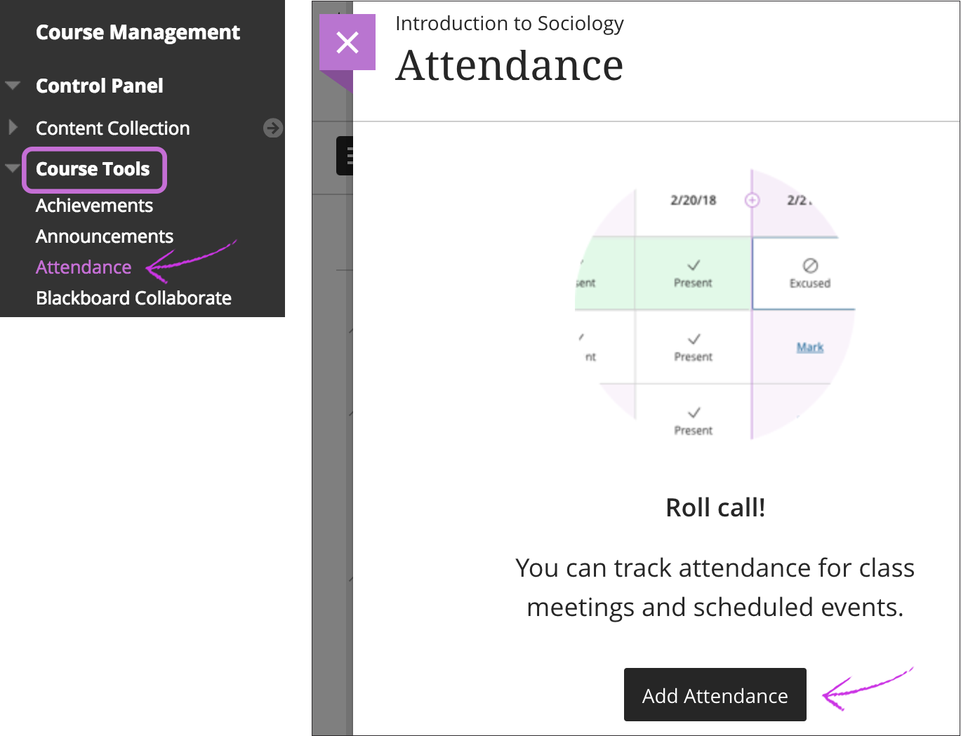 Module Tools > Attendance