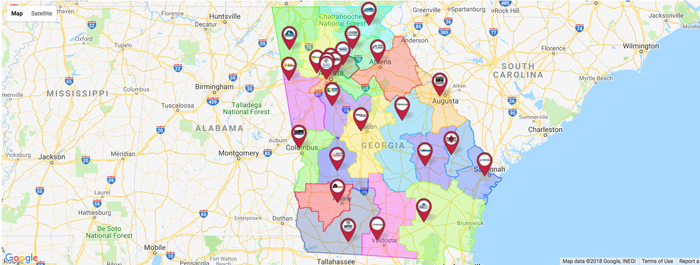 Map of TCSG’s 22 colleges across the state of Georgia