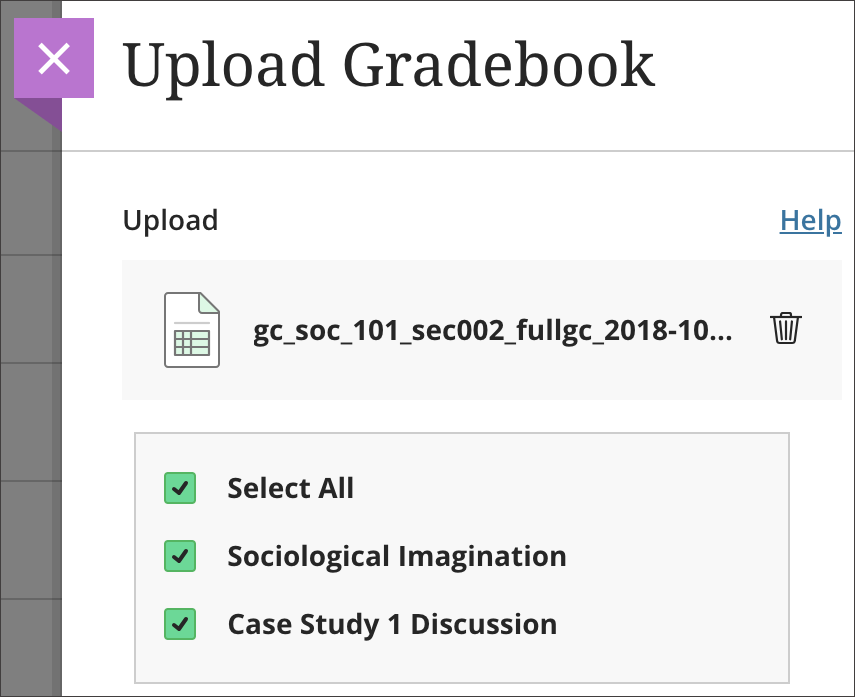 Upload select items to the gradebook
