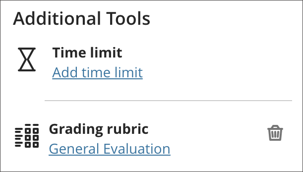 Delete option from an assessment you've graded beside a grading rubric.