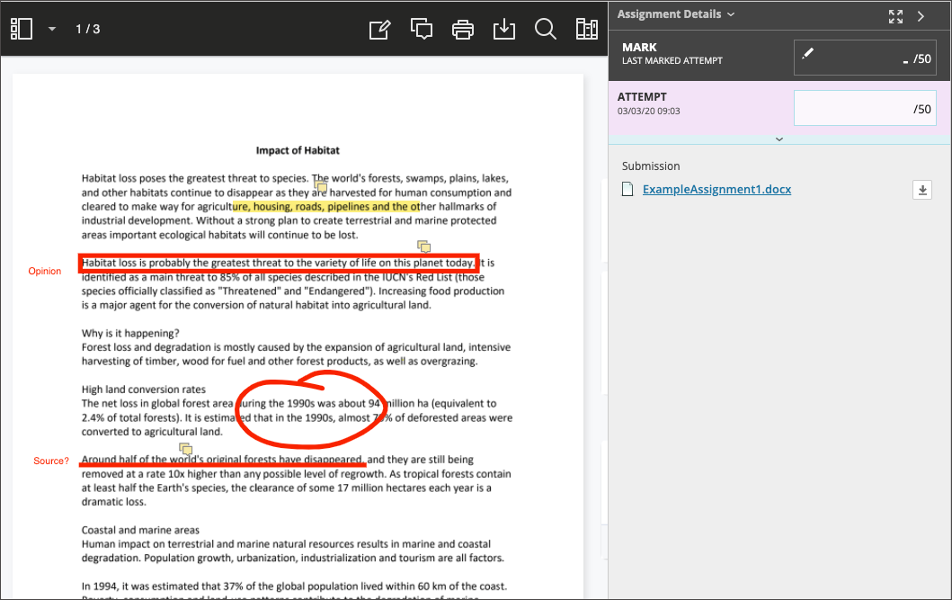 Check out our new tool called Bb Annotate! You can use Bb Annotate for inline grading in both the Original Course and Ultra Course Views. Bb Annotate offers a more robust feature set to provide customizable feedback to students. Features include a sidebar summary view, freehand drawing tools, various color selections, and much more.