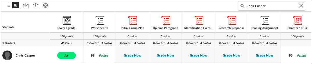 This is how Gradebook search results look like. 
