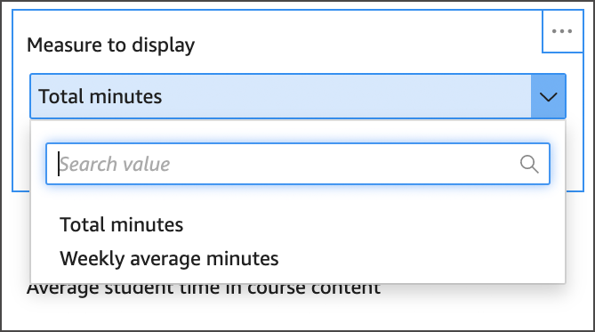 Screenshot measure to display total minutes or weekly average minutes drop down menu