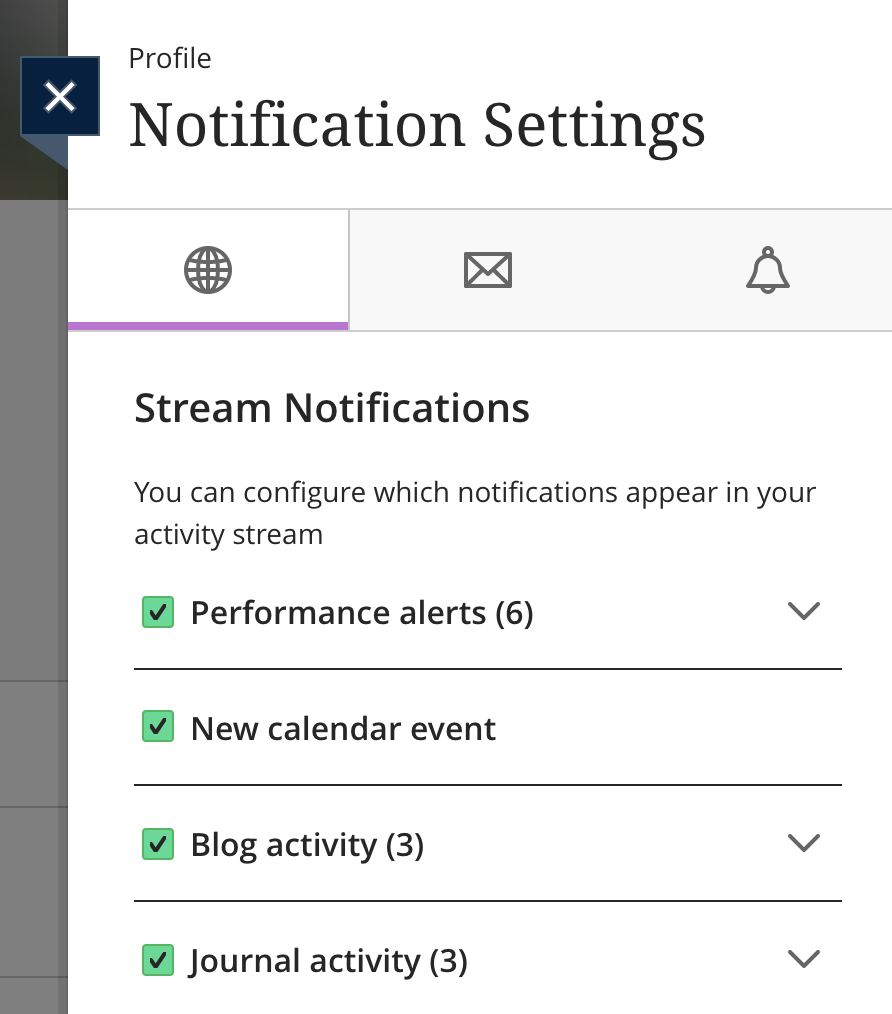 Image of Notification settings panel