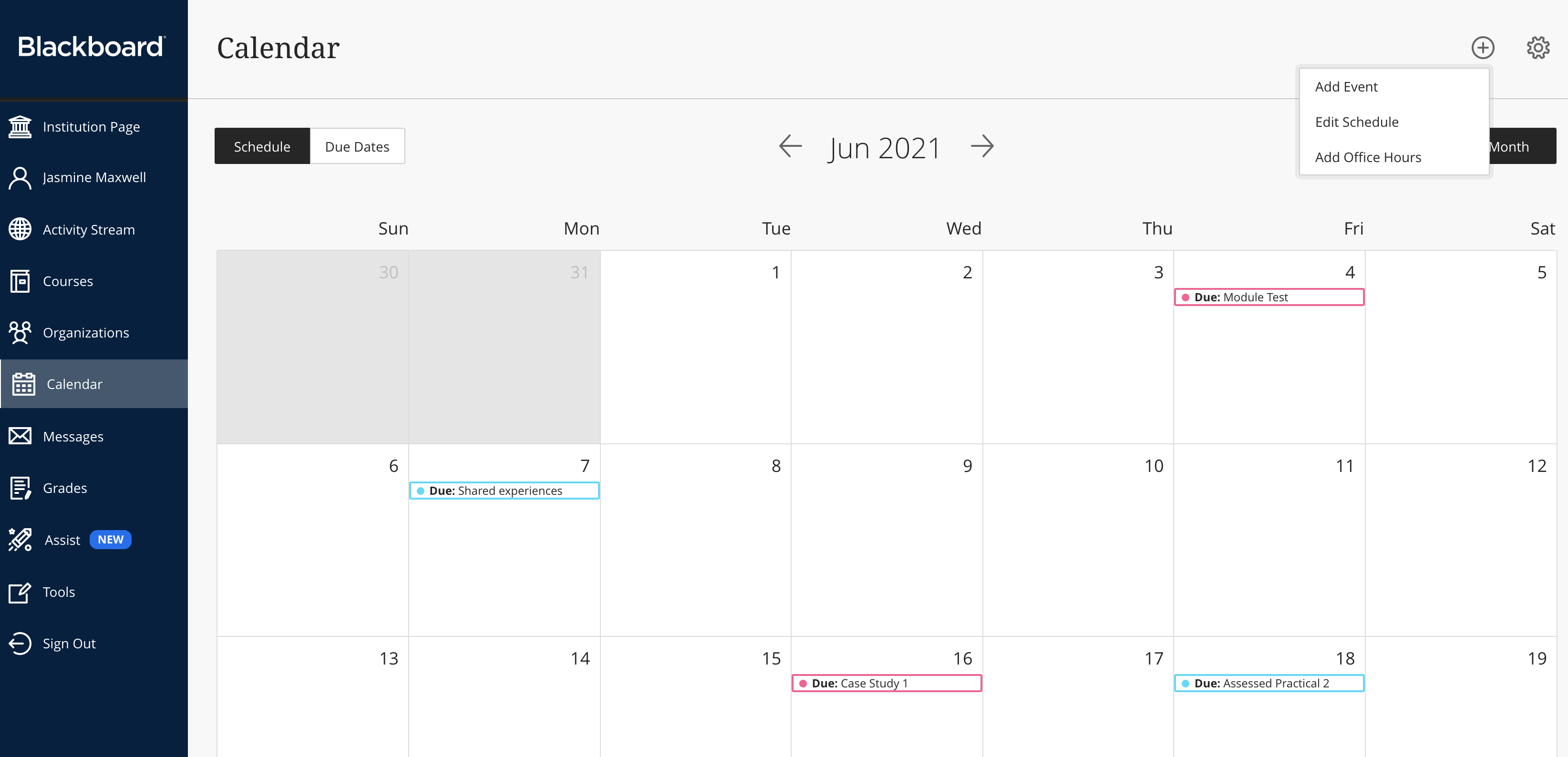 Image of Calendar page from Base Navigation