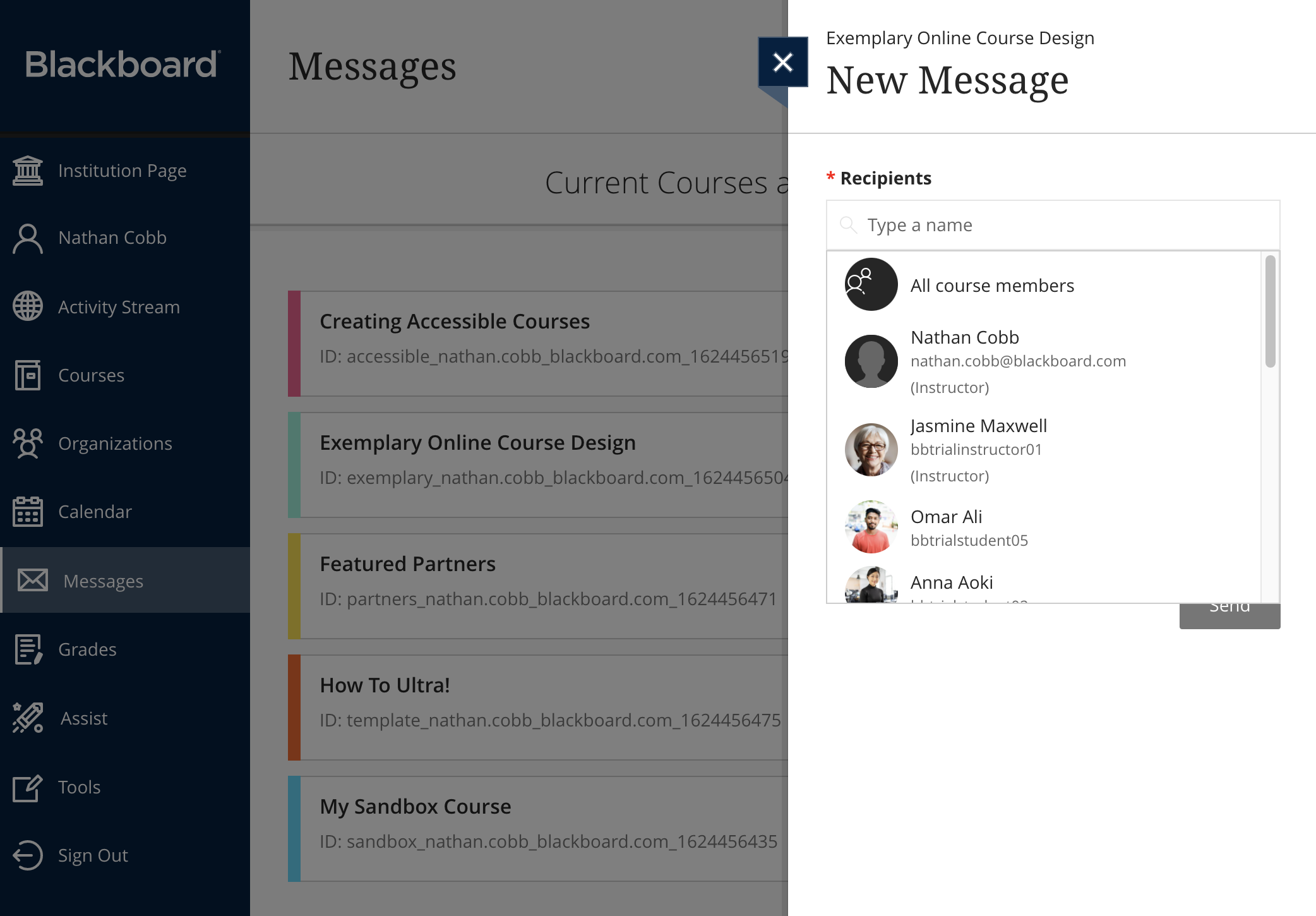 Image of Messages page from Base Navigation