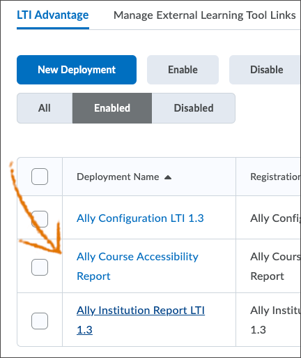 An arrow points to the table of deployments. Select a deployment to get the ID.