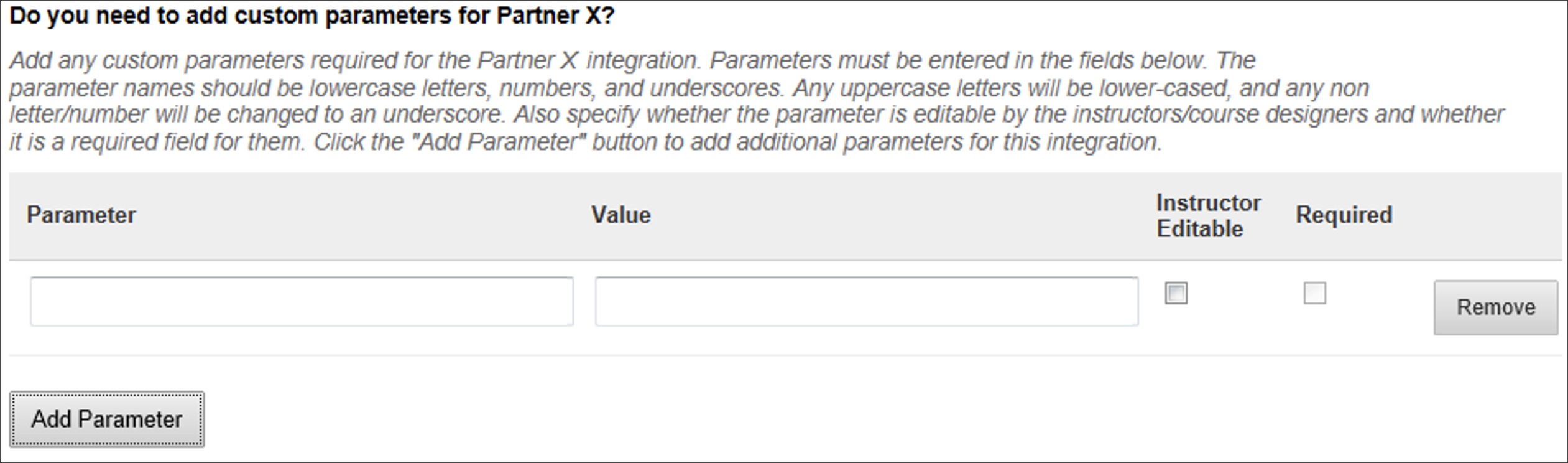 Add custom parameters for a given partner section