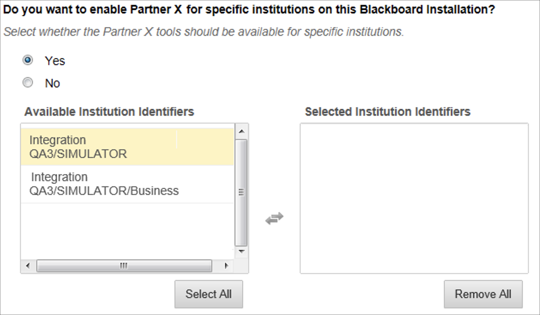 Enable a partner for specific institutions interface