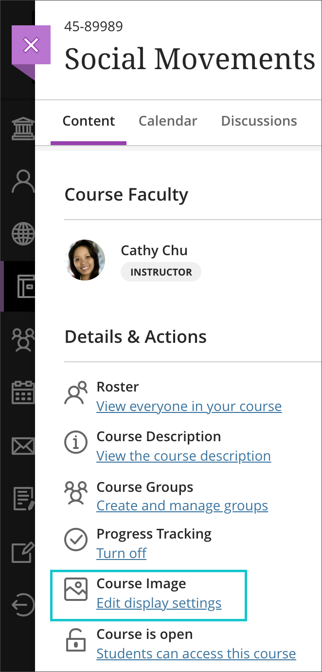 Select course image from the main menu to create or edit a course banner