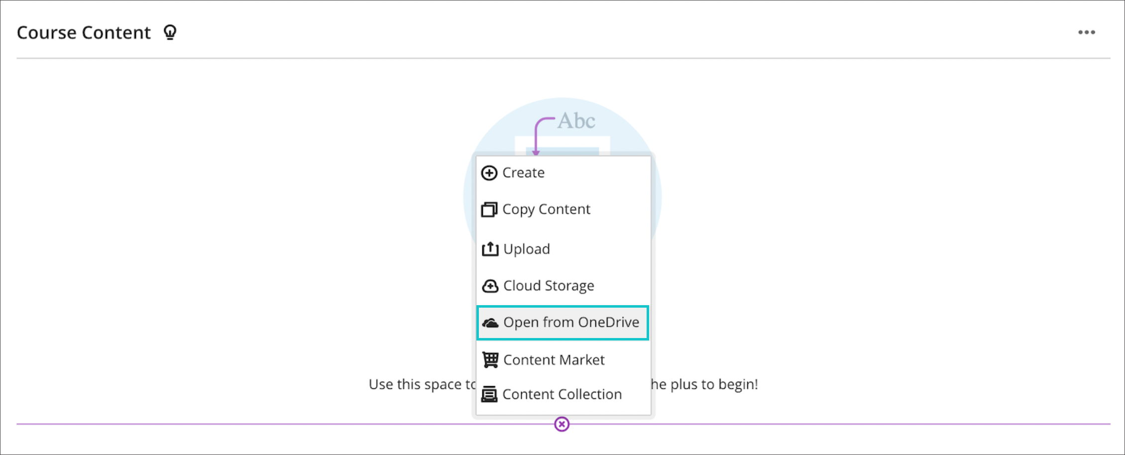 Learn Ultra add file by open it from OneDrive using the plus sign menu in the Course Content page