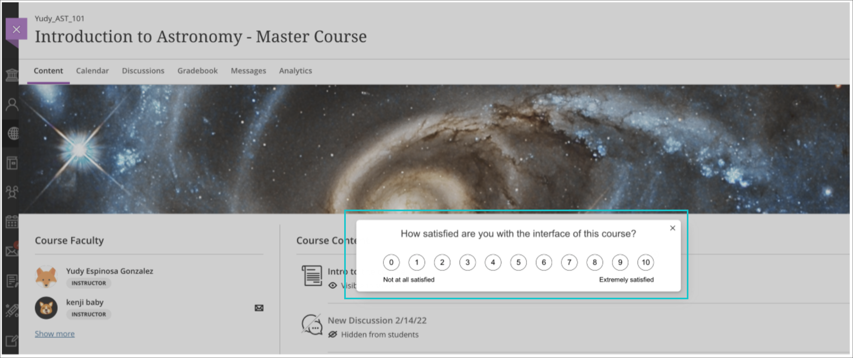 Example of a user engagement survey for a student
