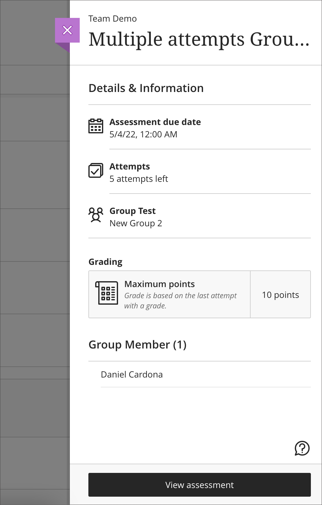 Single student in a group before viewing a group assessment 