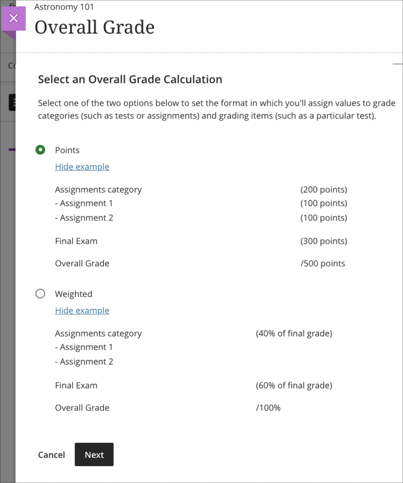 Overall Grade calculation wizard with examples