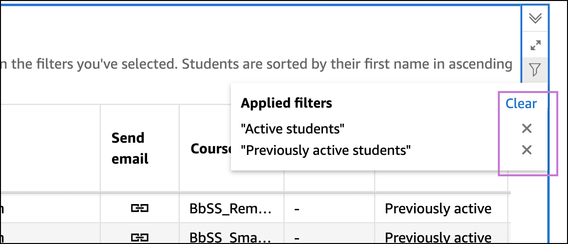 Clear option in applied filters option