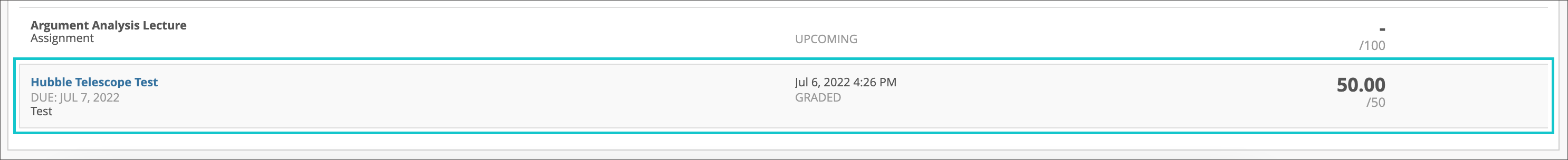 A student can see the test and the corresponding grade, but no feedback, even if it is there, because the instructor didn't activate the option for the test.