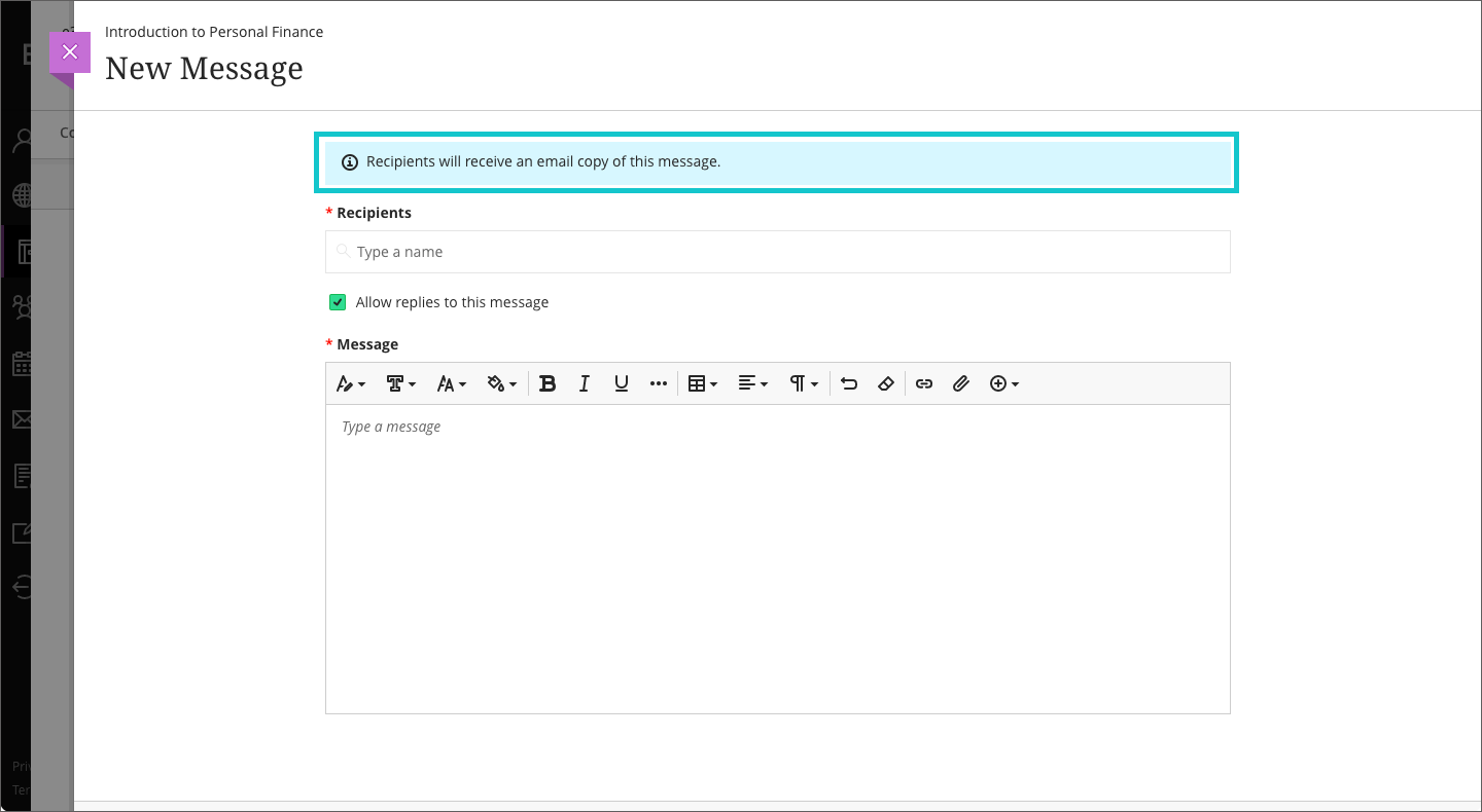 After – “Send an email copy to recipients” is now the default behavior for all messages. Users are informed that recipients will receive an email copy