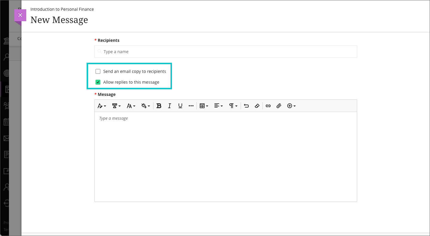 Before – Users can choose to “Send an email copy to recipients” when composing a message