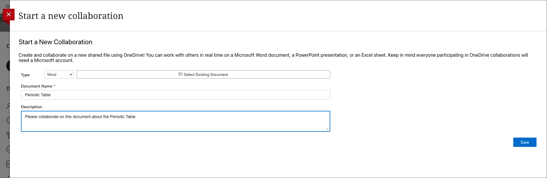 Start a new collaborative document with Microsoft OneDrive