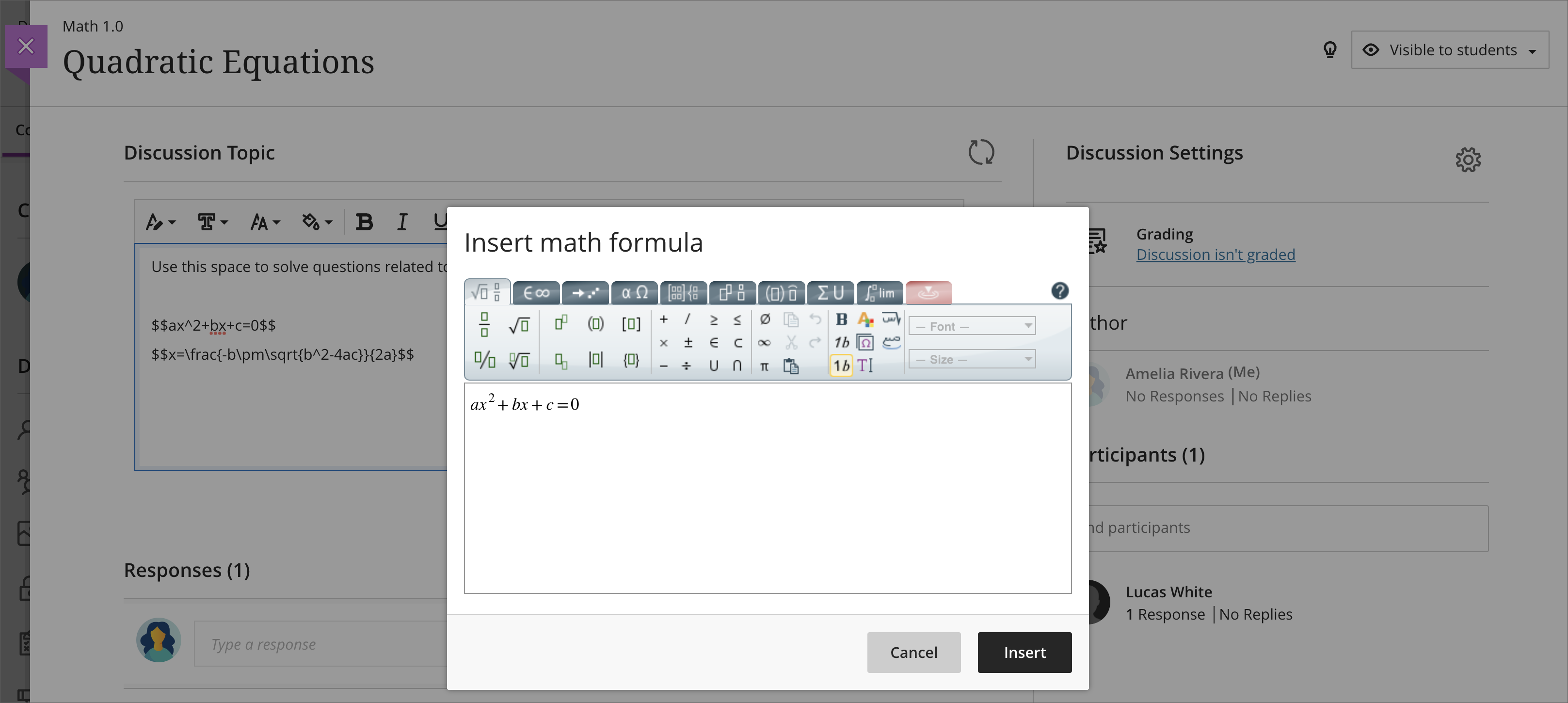 LaTeX equation edited as formula using math editor