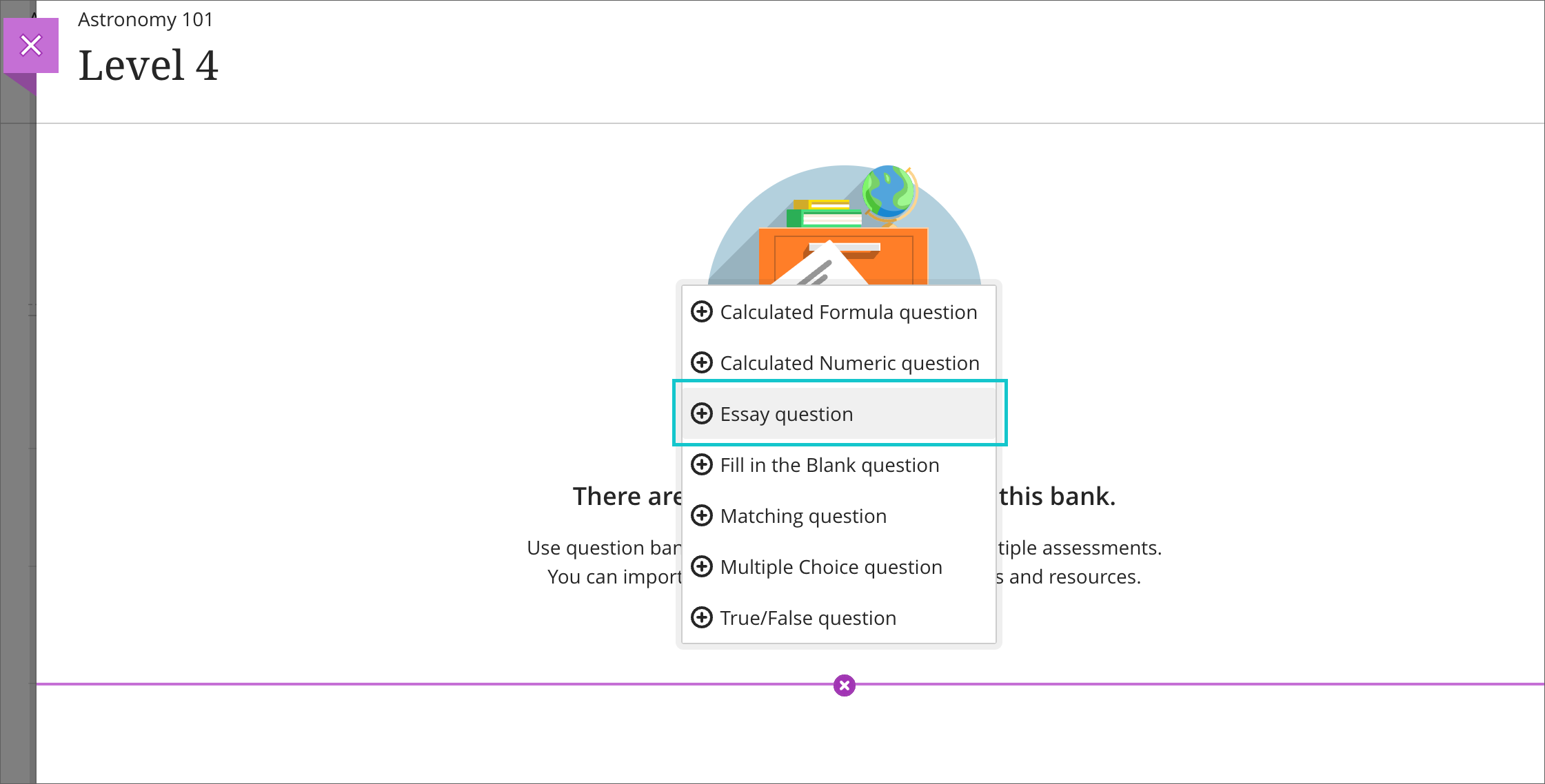 Question bank interface – add questions