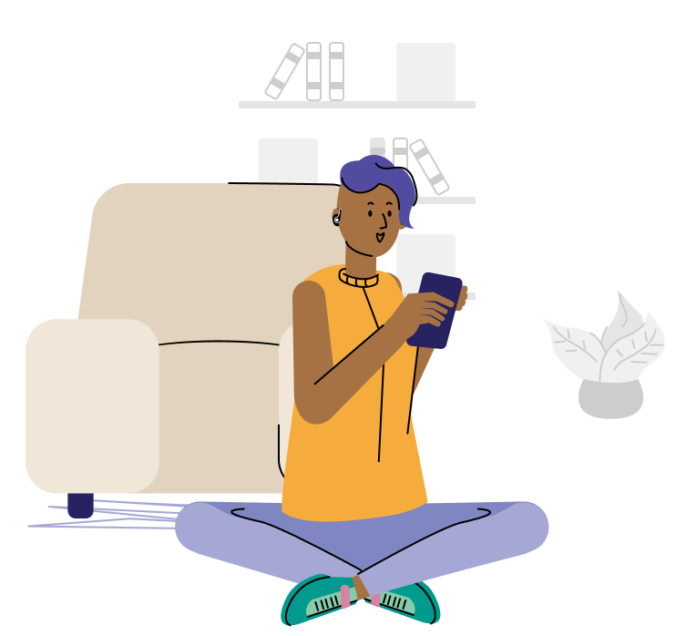Person using a mobile device in their living room