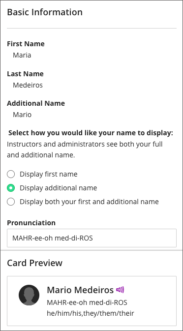 A user selecting to display additional name