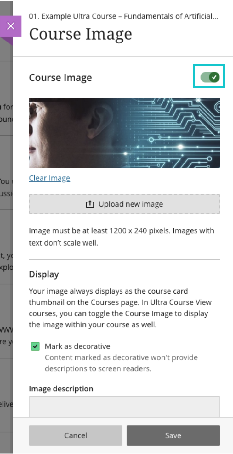 Course Image setting is on