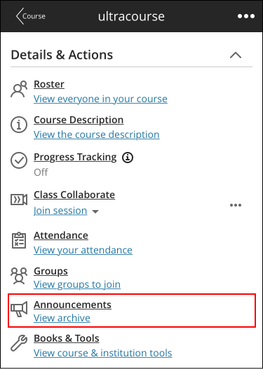 Announcements in ultra courses