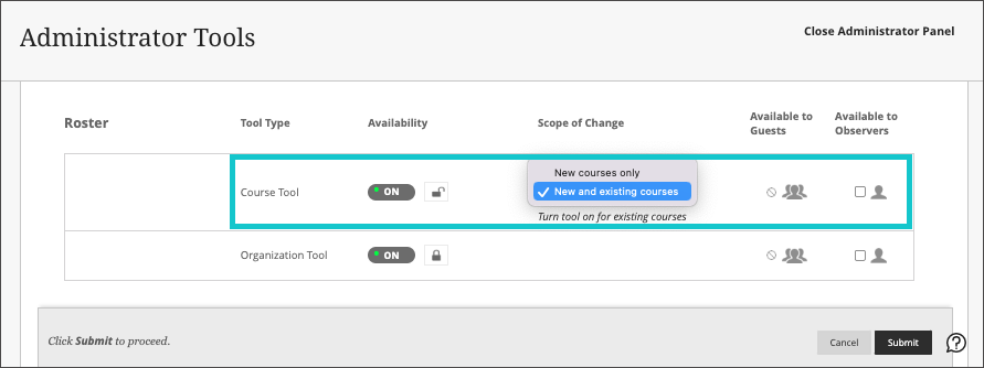 Roster visibility controls from the Administrator Tools Panel