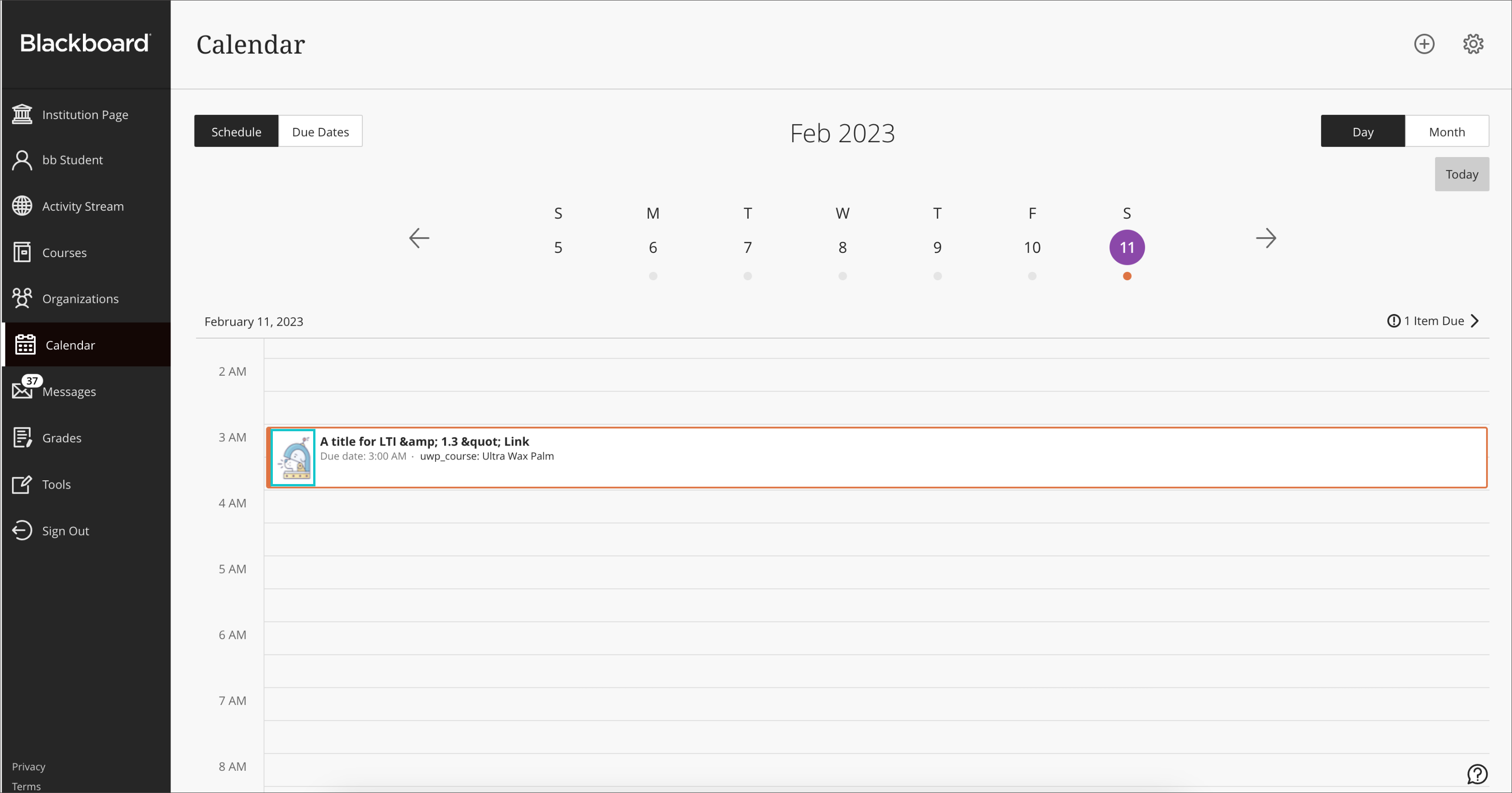 Student view - LTI Tool with default icon in the Calendar