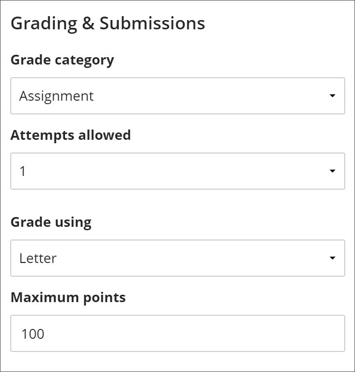 Image of top half of Grading & Submissions section of Assignment Settings panel