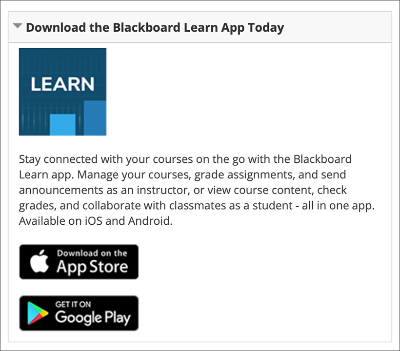 Manually created module on the Blackboard Learn app in the Original experience.
