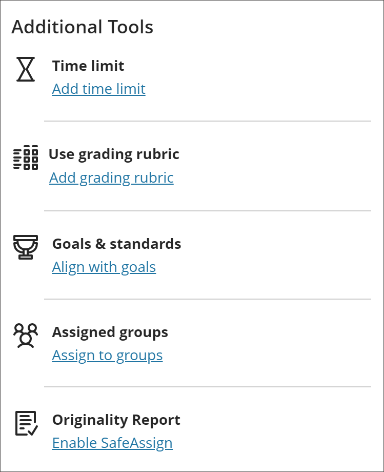 image of Additional tools section of Assignment Settings panel