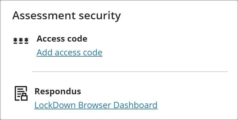 Image of Assessment security section of Assignment Settings panel