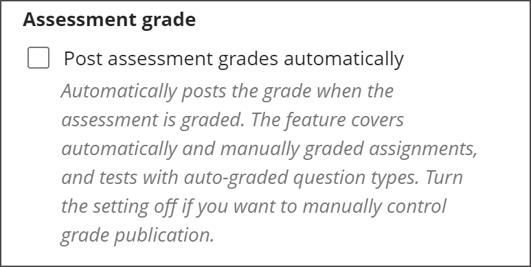 image of Assessment grade portion of Grading & Submissions section of Test Settings panel