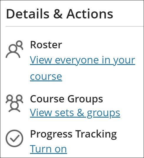 Image of the Course Details menu. Progress Tracking appears at the bottom with a checkmark to the left.