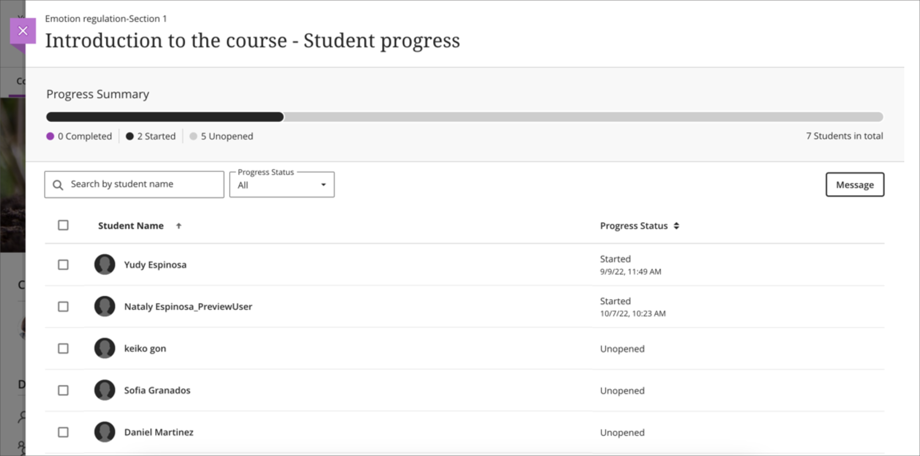 Progress report after. Students who have been deactivated no longer appear.