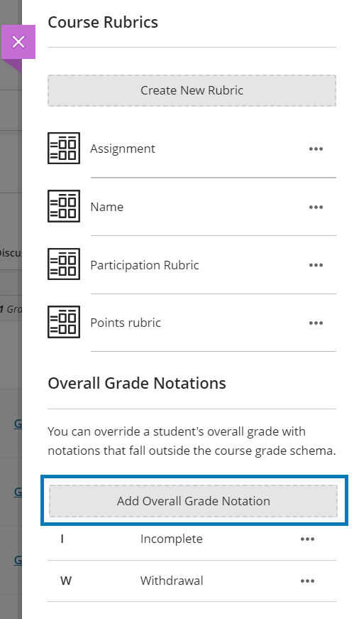 Overall grade notation settings.