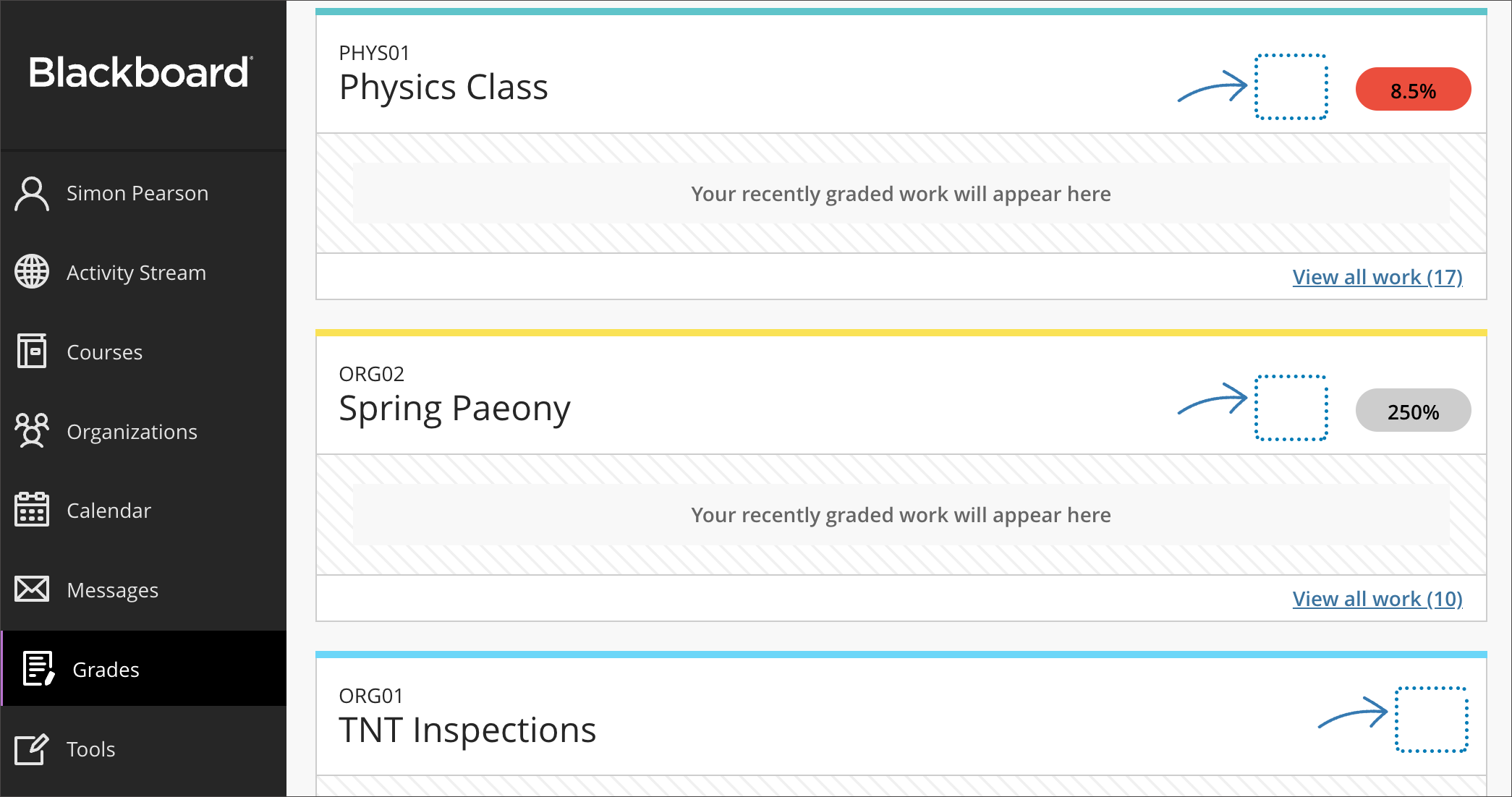 When “How am I doing?” is set to “Off,” the pie chart icon in the Grades tab of the base navigation is removed