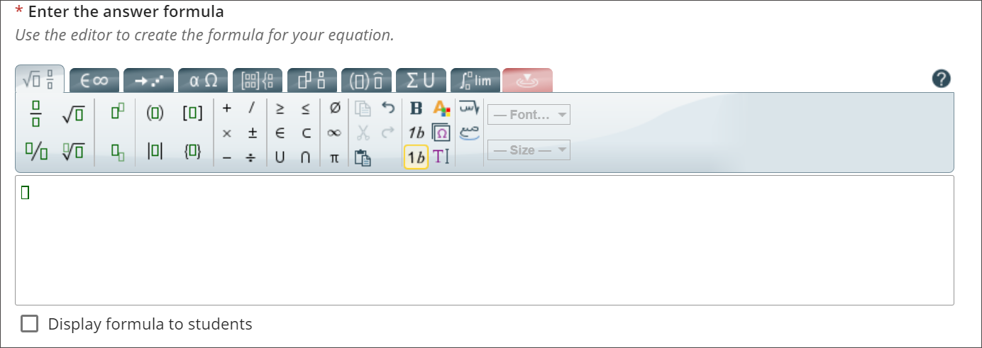 Het pictogram wiskundige editor wordt geselecteerd tussen de bewerkpictogrammen in de werkbalk van de editor 