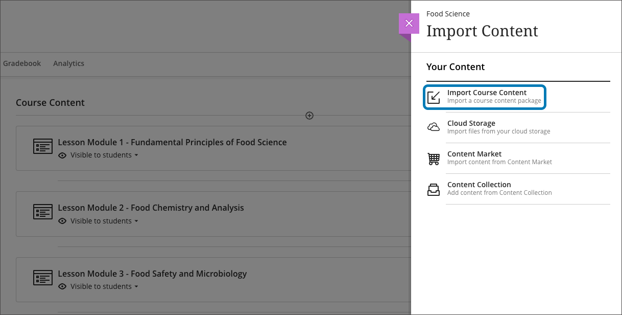 Import Canvas packages using the standard course content import tools