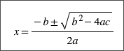 Rendered image of the quadratic formula