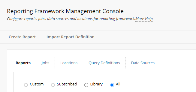 Reporting Framework Management Console