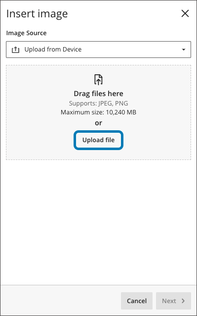 Select image source – drag and drop or select ‘Upload file”