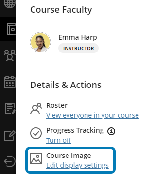 Image of the Details & Actions sidebar with Course Image highlighted